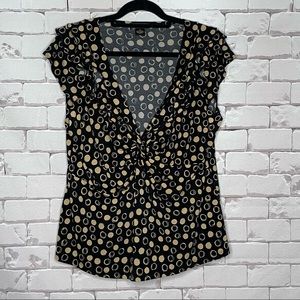 Olivia Page Ruffled Top Deep-V Black Tan 1X